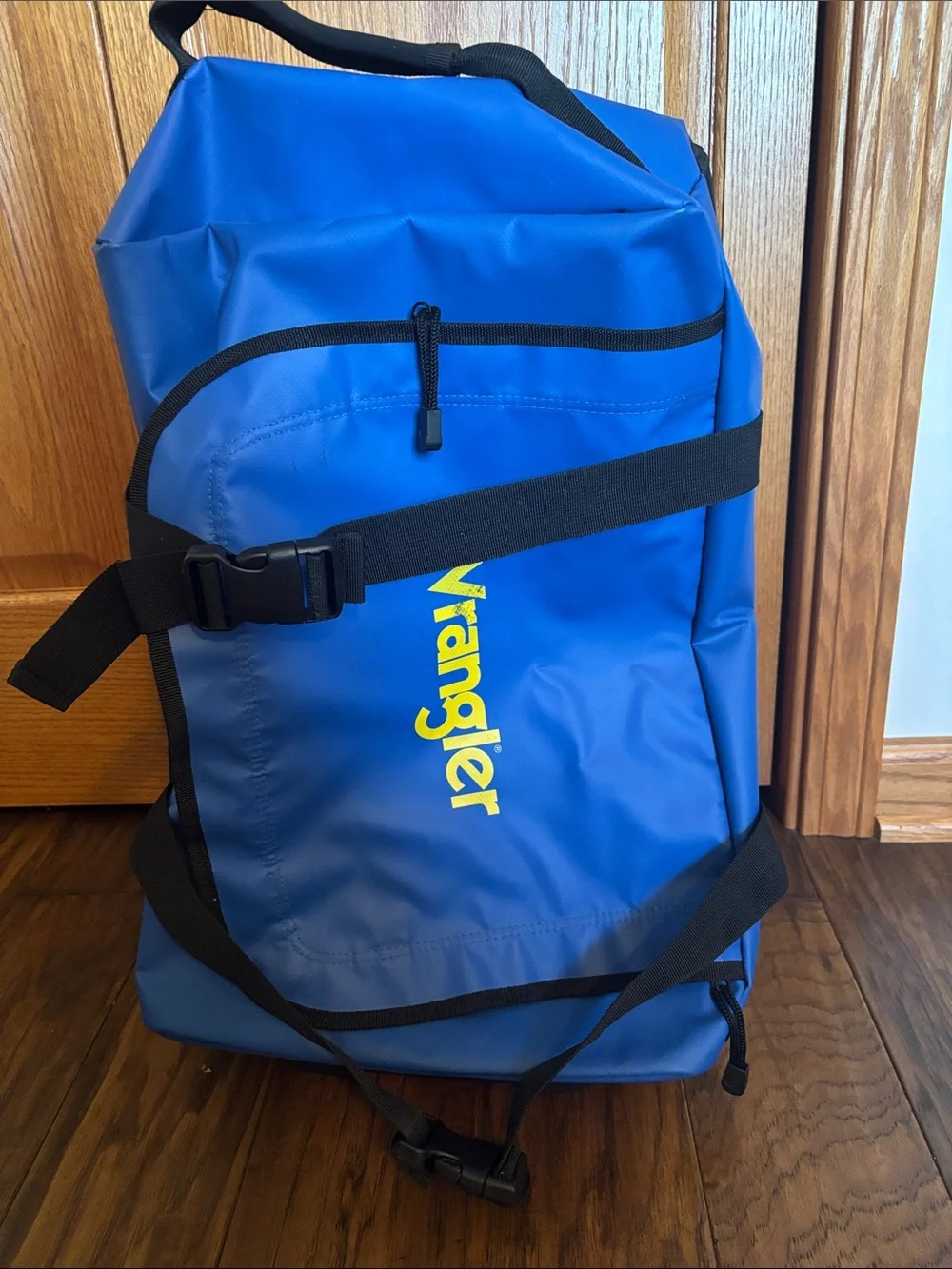 Wrangler Blue Duffel with Yellow Logo and Black Trim